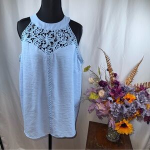 Cato Blue Lace Halter Tank Top Large Sleeveless Boho Summer Blouse